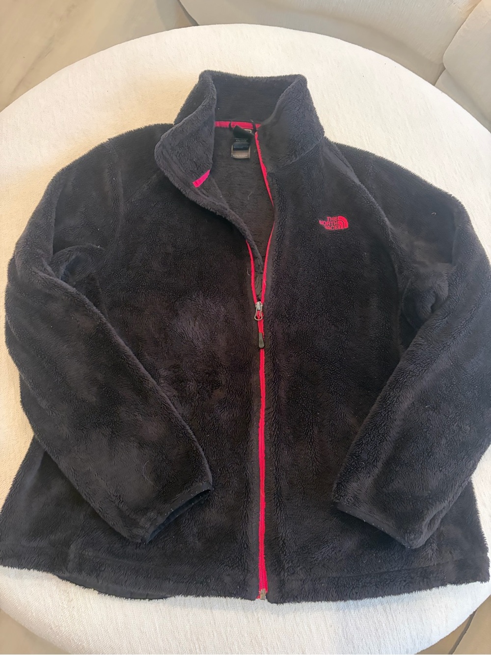 The North Face Black Fuzzy Full-Zip Jacket with Pink Trim